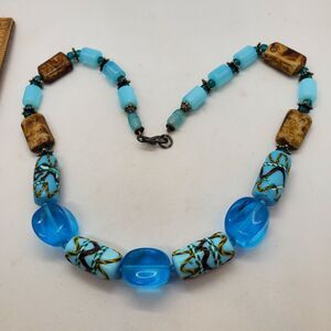 Glass Bead with Sterling Silver Clasp Necklace 17" Long